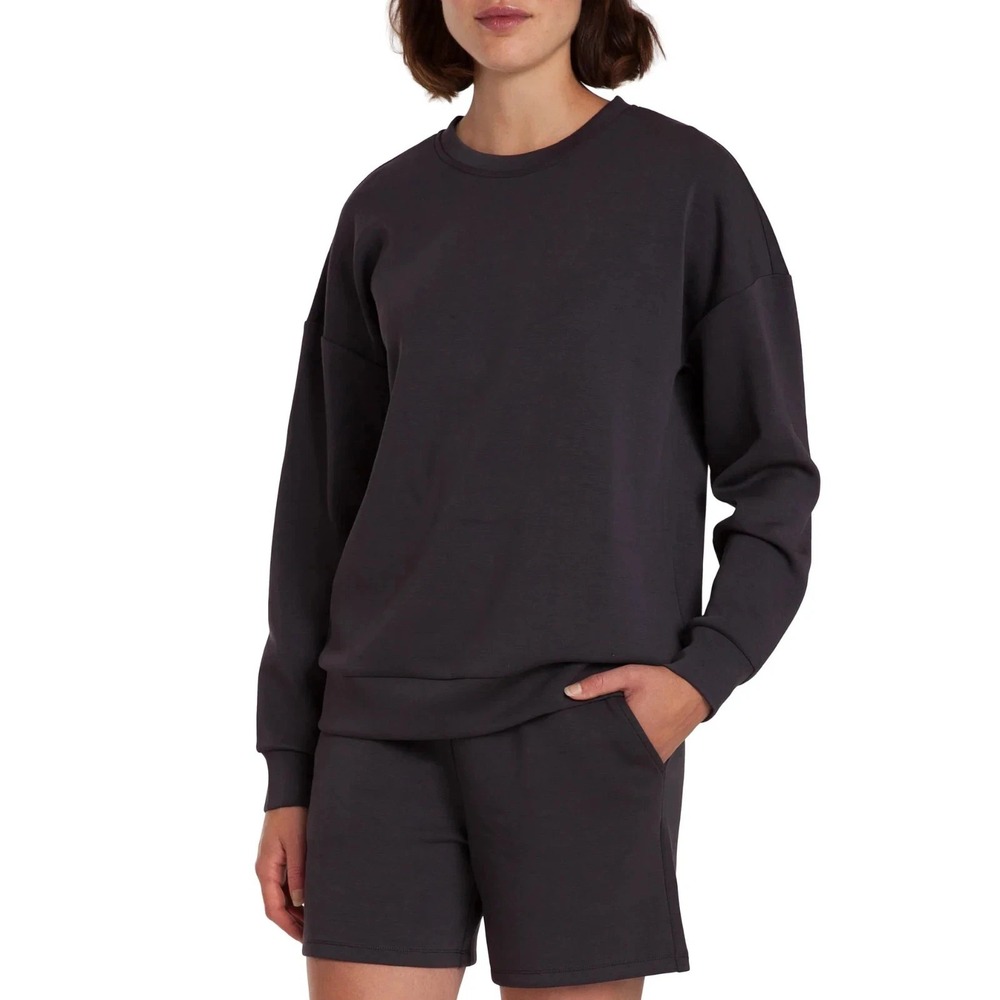 LazyPants Women's Luxe Crewneck Dropped Shoulder Sweatshirt, Charcoal, Small